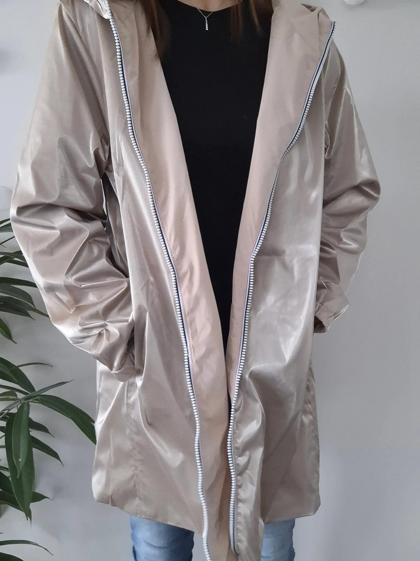 Melya Melody - Manteau long réversible imperméable beige doré Curvy Melya Melody