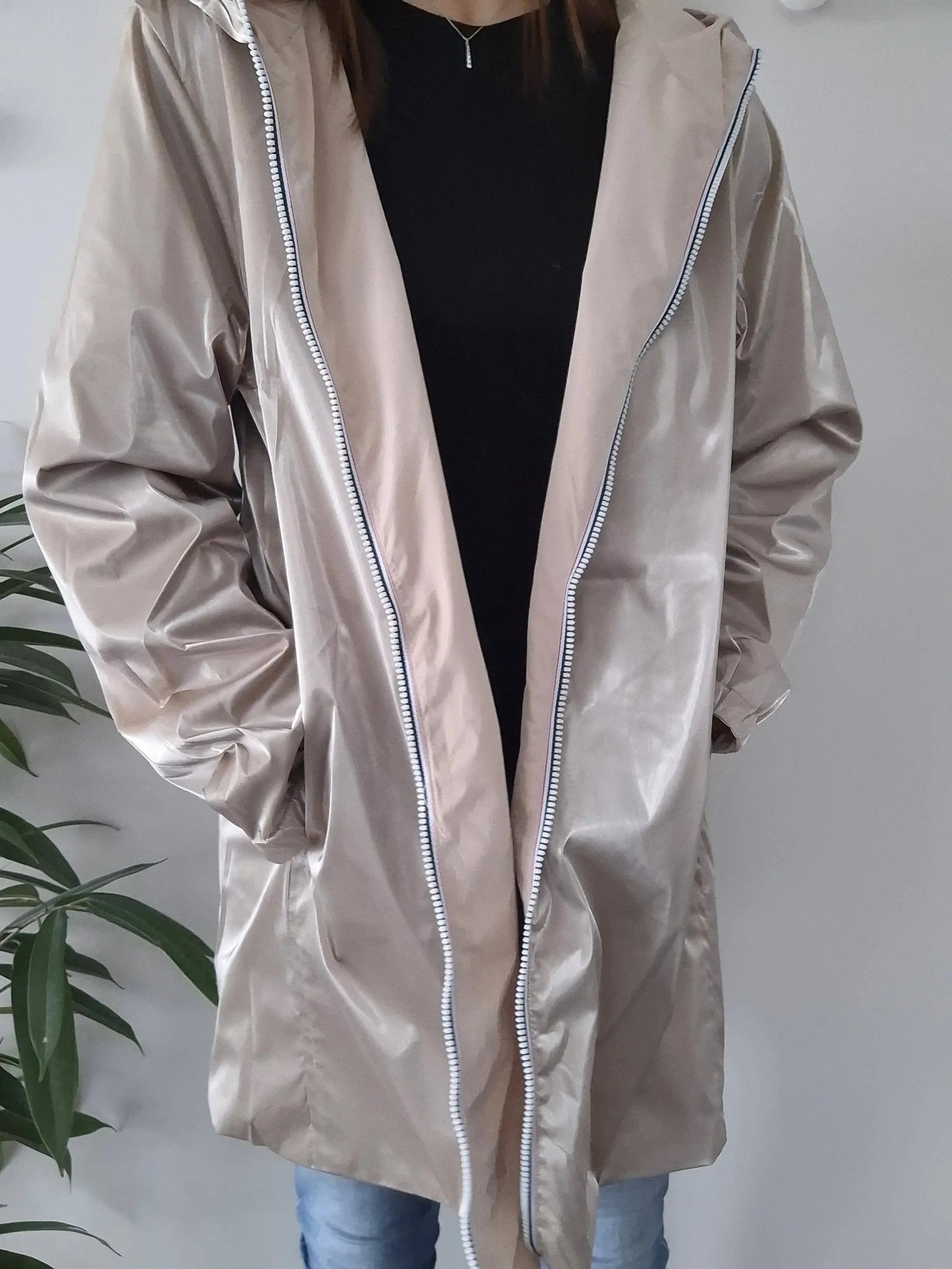 Melya Melody - Manteau long réversible imperméable beige doré Curvy Melya Melody