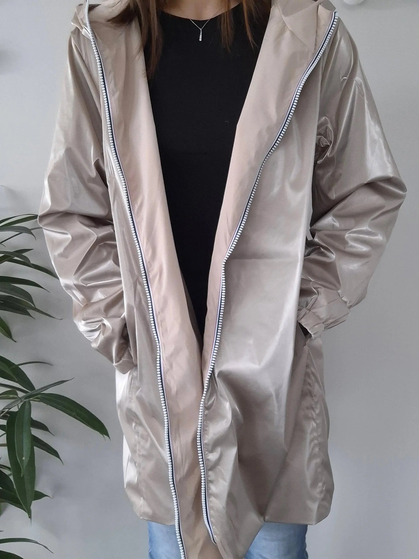 Melya Melody - Manteau long réversible imperméable beige doré Curvy Melya Melody