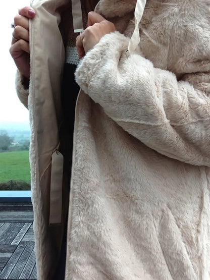 New Lolo - Manteau long BEIGE zip uni réversible imperméable et complètement fourré resserrable à la taille New lolo