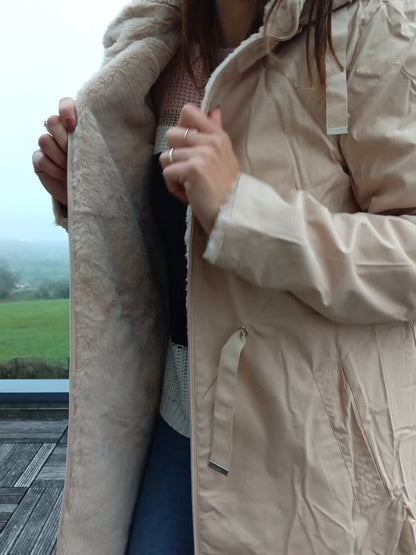 New Lolo - Manteau long BEIGE zip uni réversible imperméable et complètement fourré resserrable à la taille New lolo