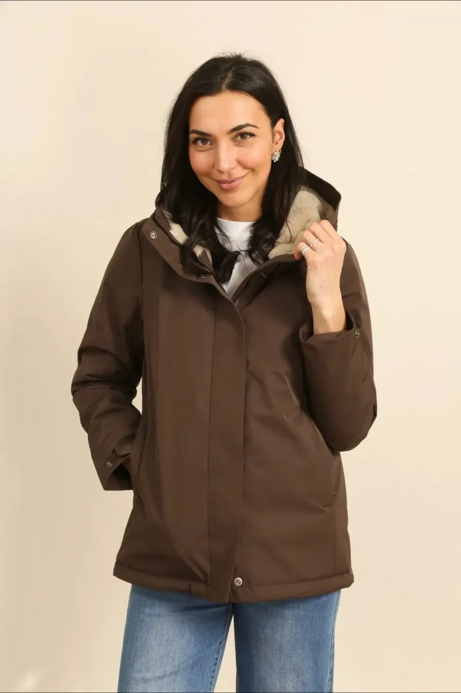 Parka mi longue Imperméable Fourrée – Chocolat