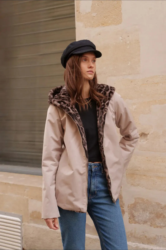 Imperméable fourré réversible Beige Léopard – Laura Jo