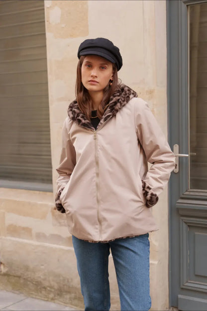 Imperméable fourré réversible Beige Léopard – Laura Jo
