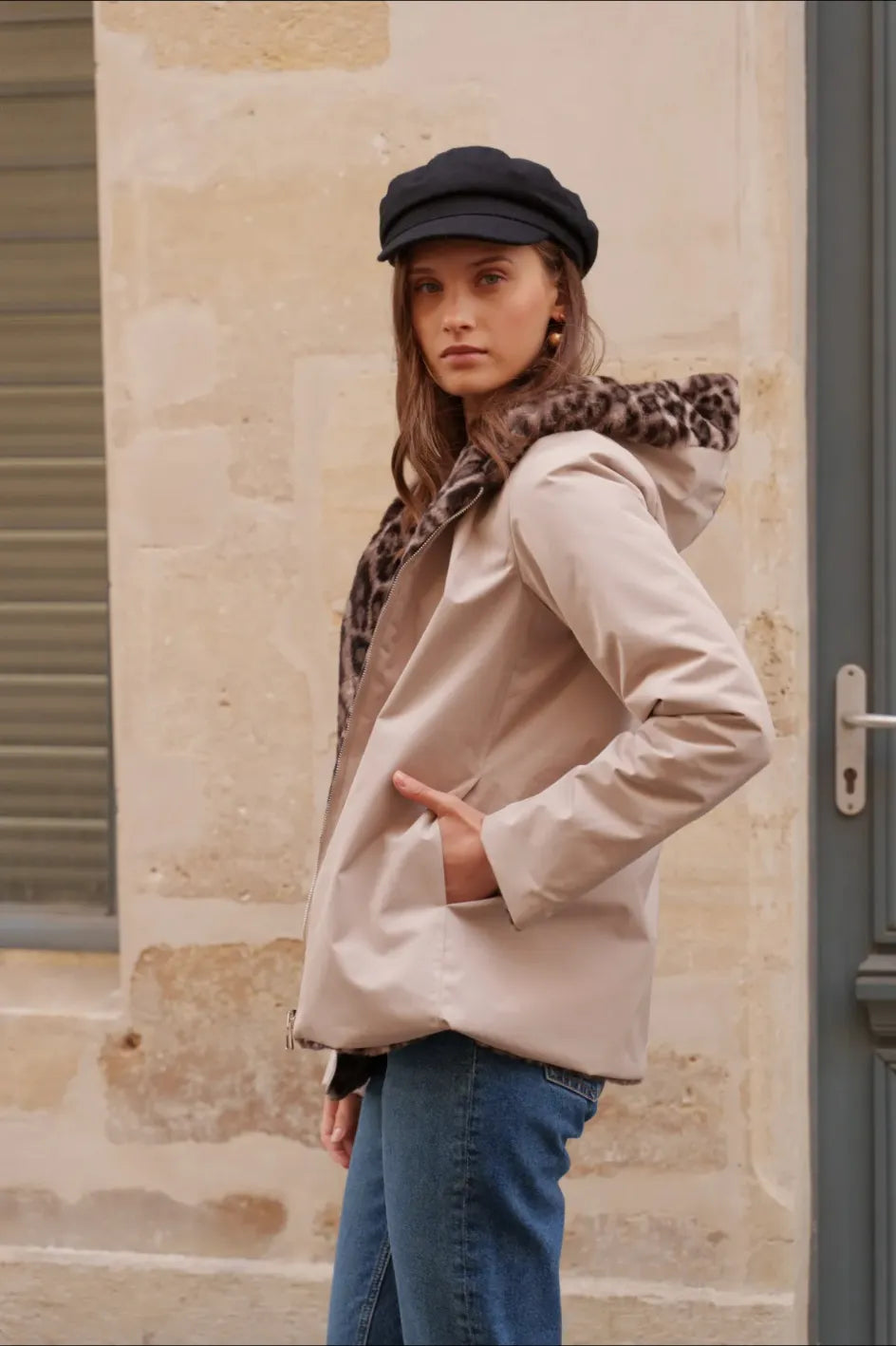 Imperméable fourré réversible Beige Léopard – Laura Jo