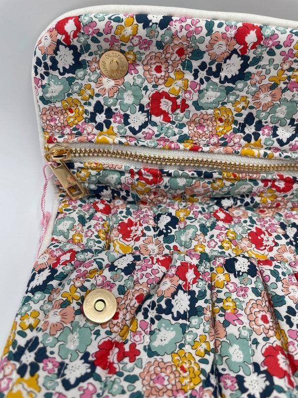 Pochette porte monnaie coton matelassé fermeture et poches liberty multicolore - Le Petit Placard