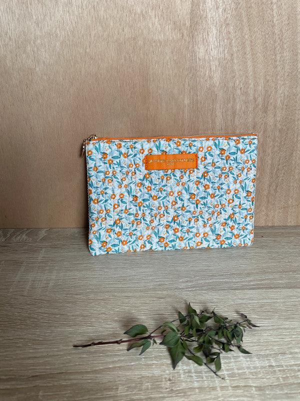 Pochette trousse porte monnaie coton matelassé liberty fleuri orange La Ptite Cachottiere - Le Petit Placard