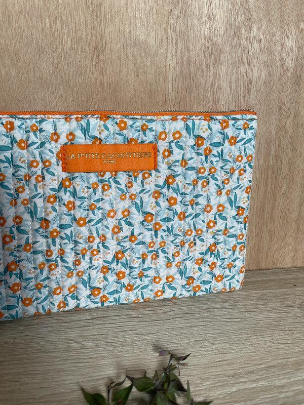 Pochette trousse porte monnaie coton matelassé liberty fleuri orange La Ptite Cachottiere - Le Petit Placard