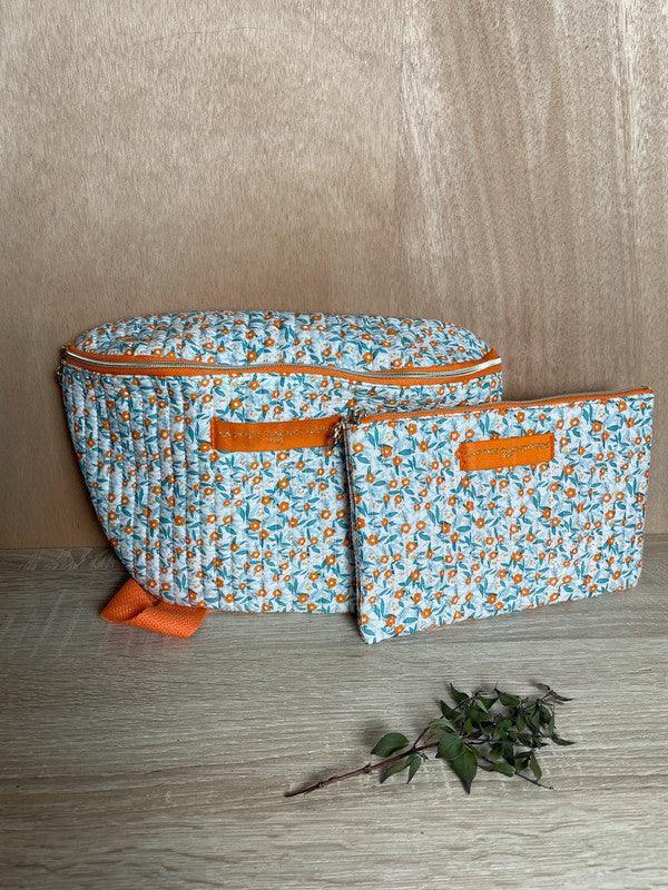 Pochette trousse porte monnaie coton matelassé liberty fleuri orange La Ptite Cachottiere - Le Petit Placard