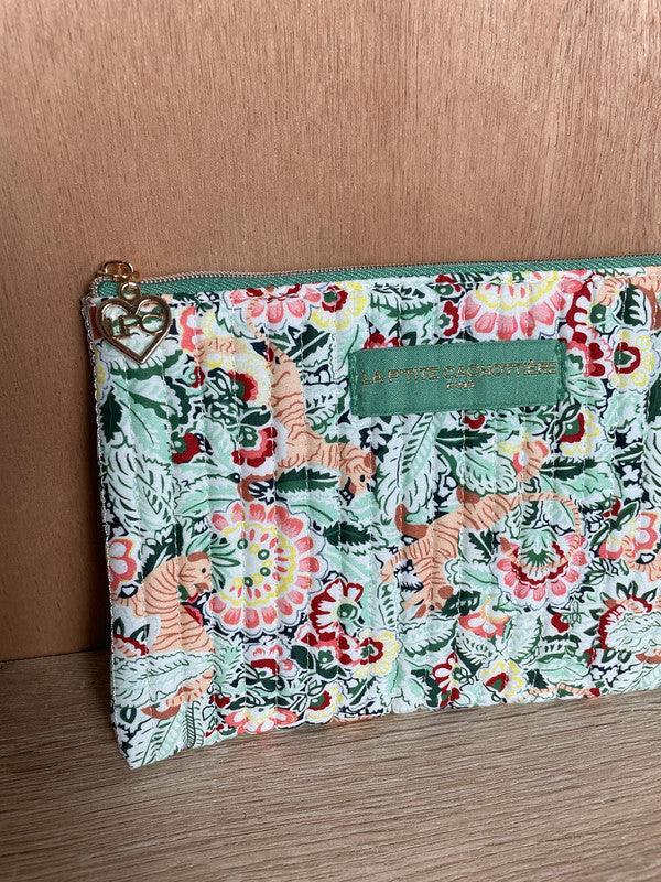 Pochette trousse porte monnaie coton matelassé liberty fleuri vert La Ptite Cachottiere - Le Petit Placard