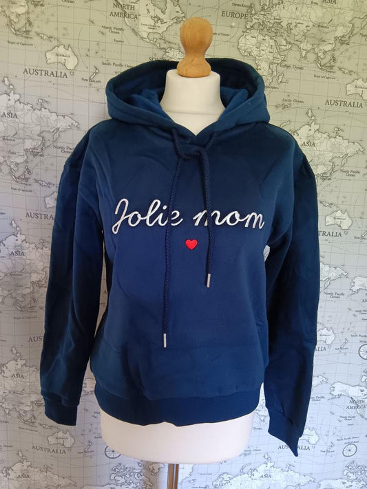 Pull sweat chaud inscription « Jolie Mom » bleu marine - Le Petit Placard