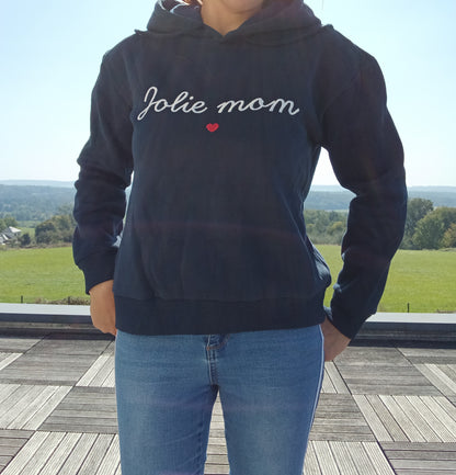 Pull sweat chaud inscription « Jolie Mom » bleu marine - Le Petit Placard