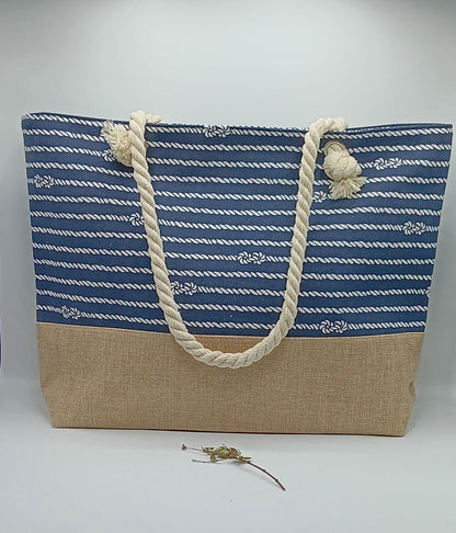 Sac à main de plage porté à l’épaule bleu motifs noeuds - Le Petit Placard