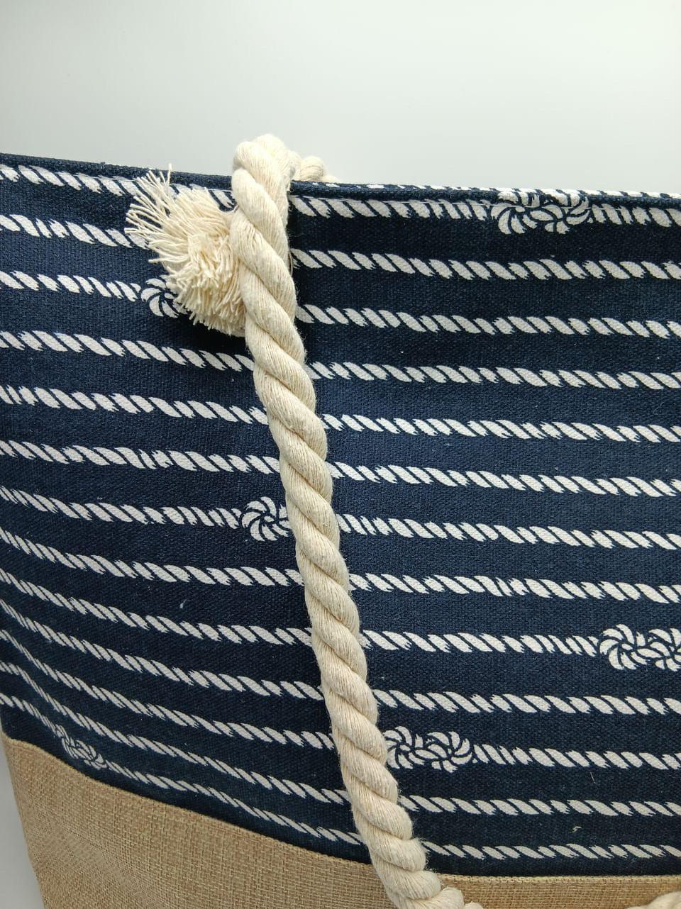 Sac à main de plage porté à l’épaule bleu motifs noeuds - Le Petit Placard