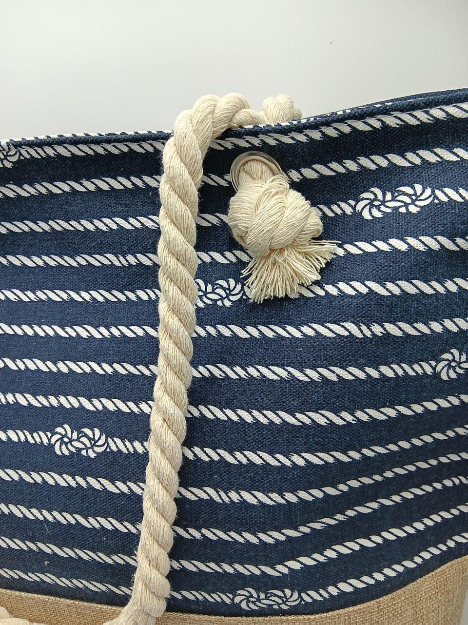 Sac à main de plage porté à l’épaule bleu motifs noeuds - Le Petit Placard