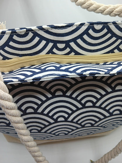 Sac à main de plage porté à l’épaule bleu motifs vagues - Le Petit Placard