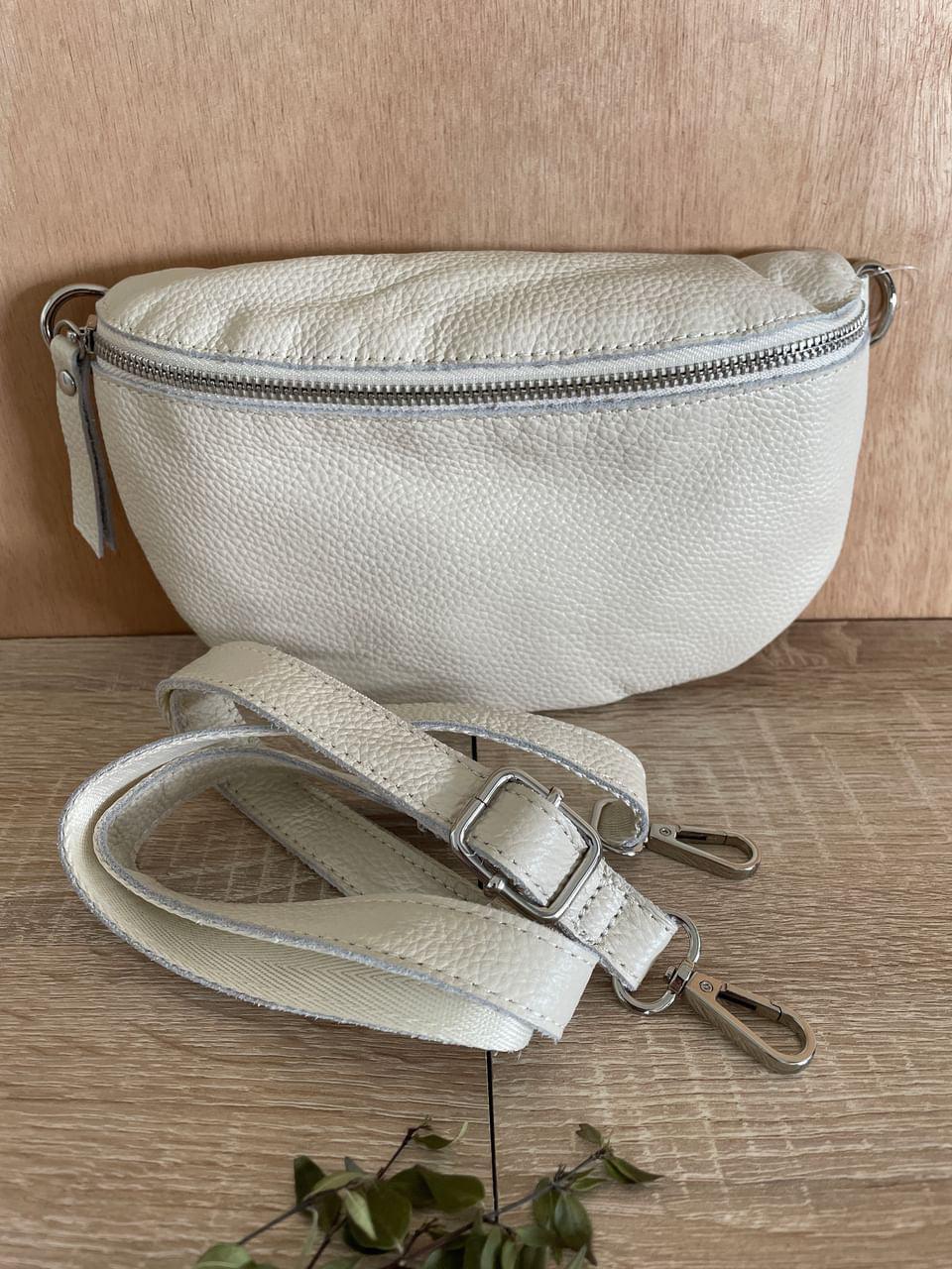 Sac banane en cuir mat italien couleur blanc écru - Le Petit Placard