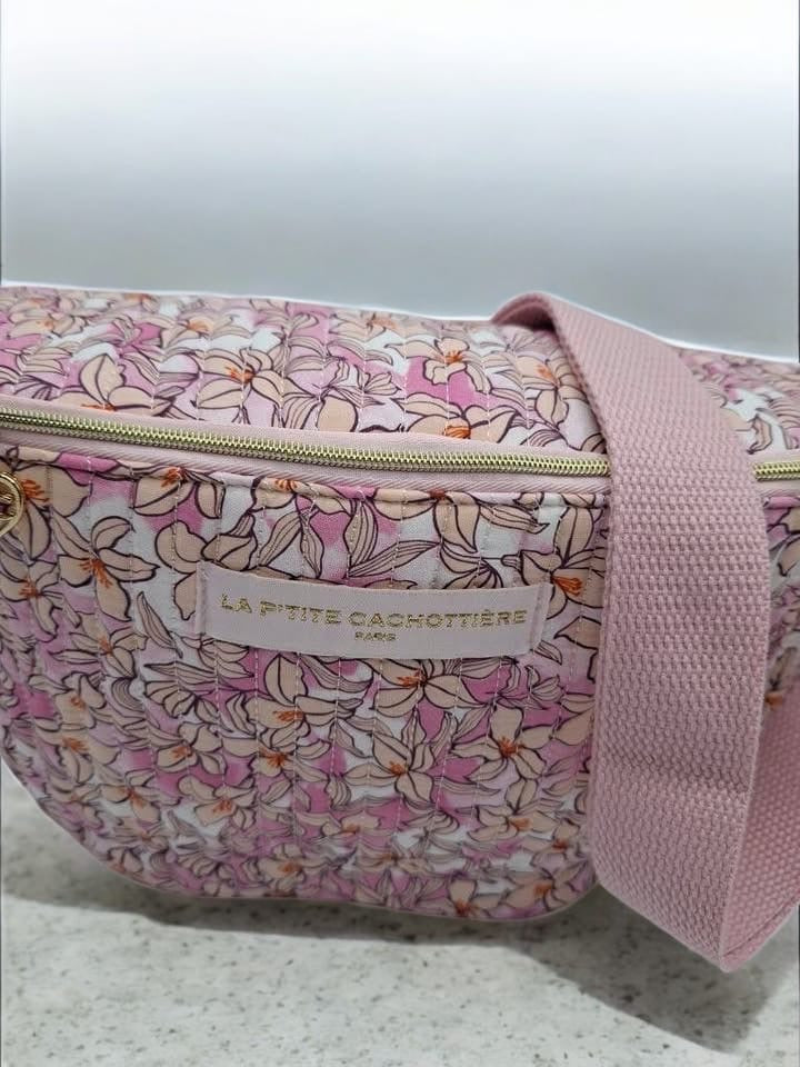 Sac banane femme coton liberty rose – vue de face zip frontal