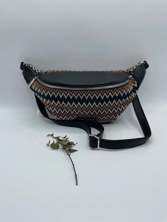 Sac banane simili cuir et tissu noir - Le Petit Placard