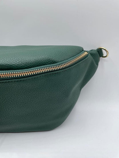 Sac banane simili cuir XL 2 poches couleur vert bouteille - Le Petit Placard