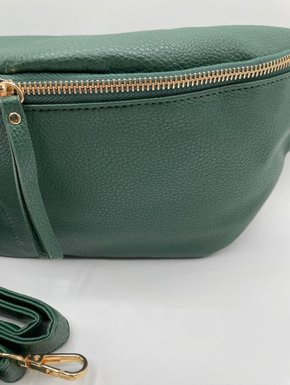 Sac banane simili cuir XL 2 poches couleur vert bouteille - Le Petit Placard