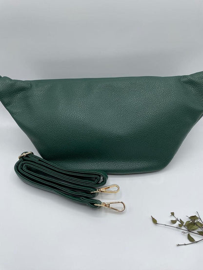 Sac banane simili cuir XL 2 poches couleur vert bouteille - Le Petit Placard