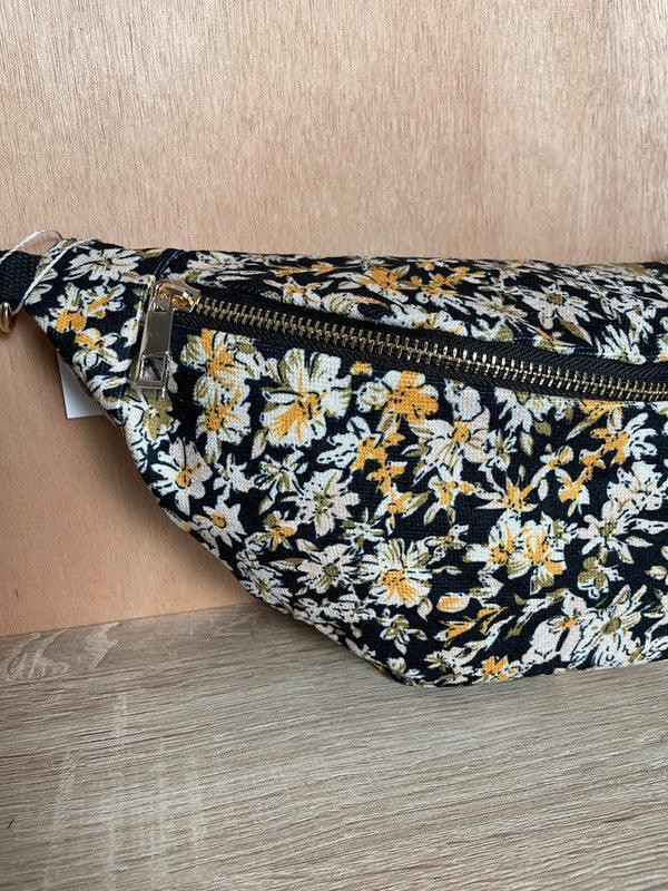 Sac banane tissu épais velours fin liberty noir et jaune - Le Petit Placard