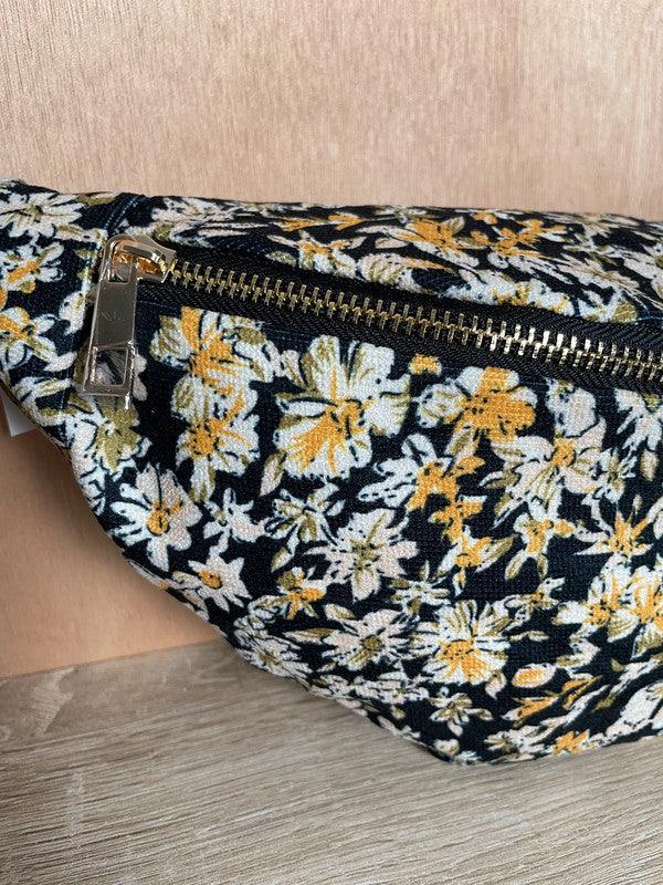 Sac banane tissu épais velours fin liberty noir et jaune - Le Petit Placard