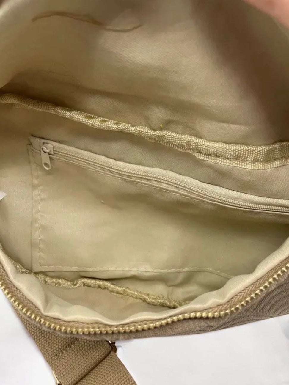 Sac banane tissu éponge beige foncé - Le Petit Placard