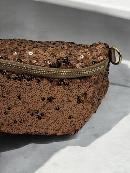 Sac banane tissu et sequins champagne cuivre - Le Petit Placard