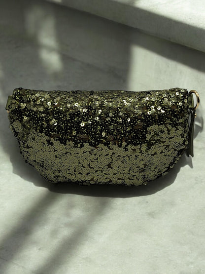 Sac banane tissu et sequins vert kaki - Le Petit Placard