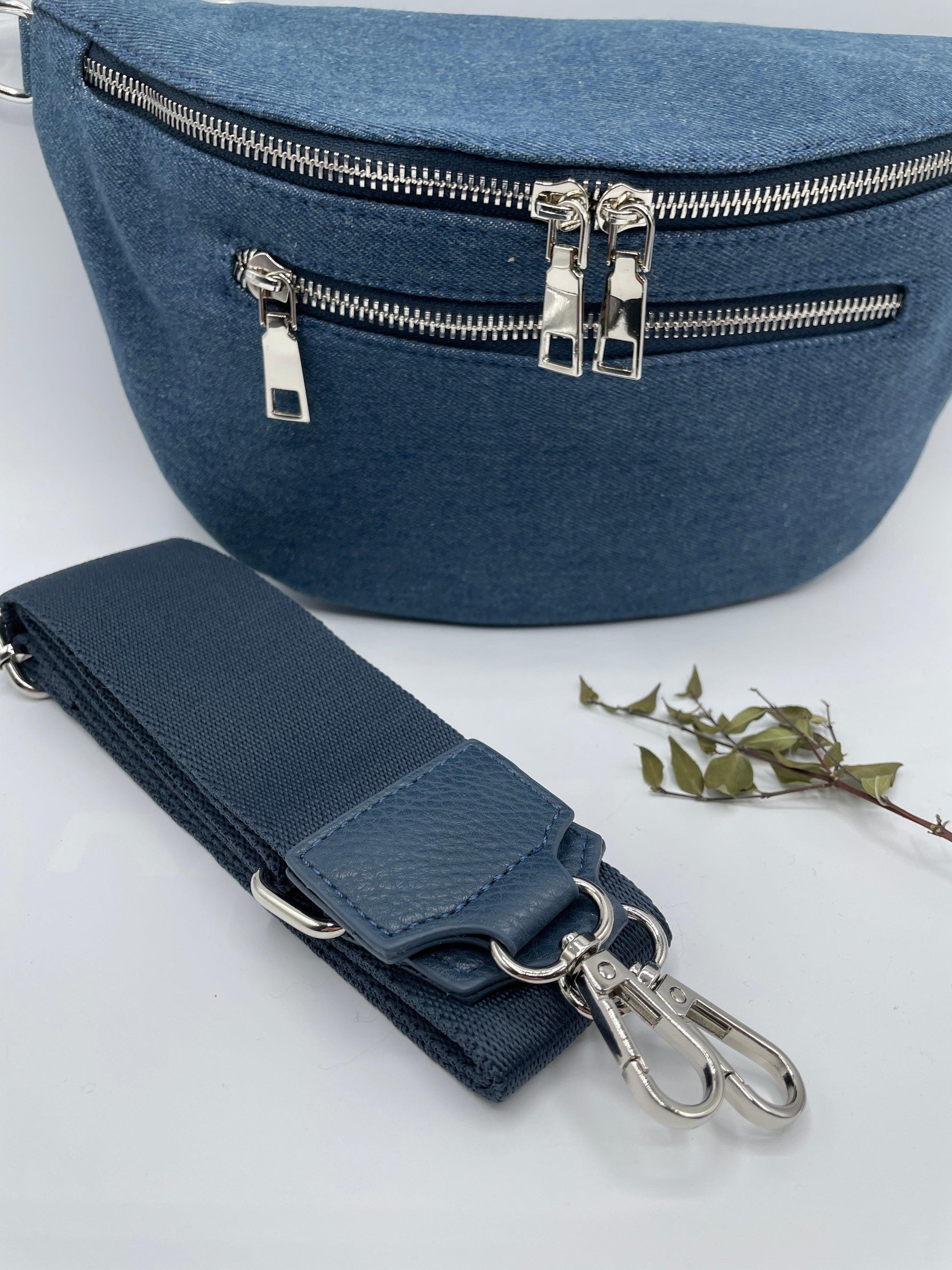 Sac banane tissu jean bleu foncé 2 poches - Le Petit Placard