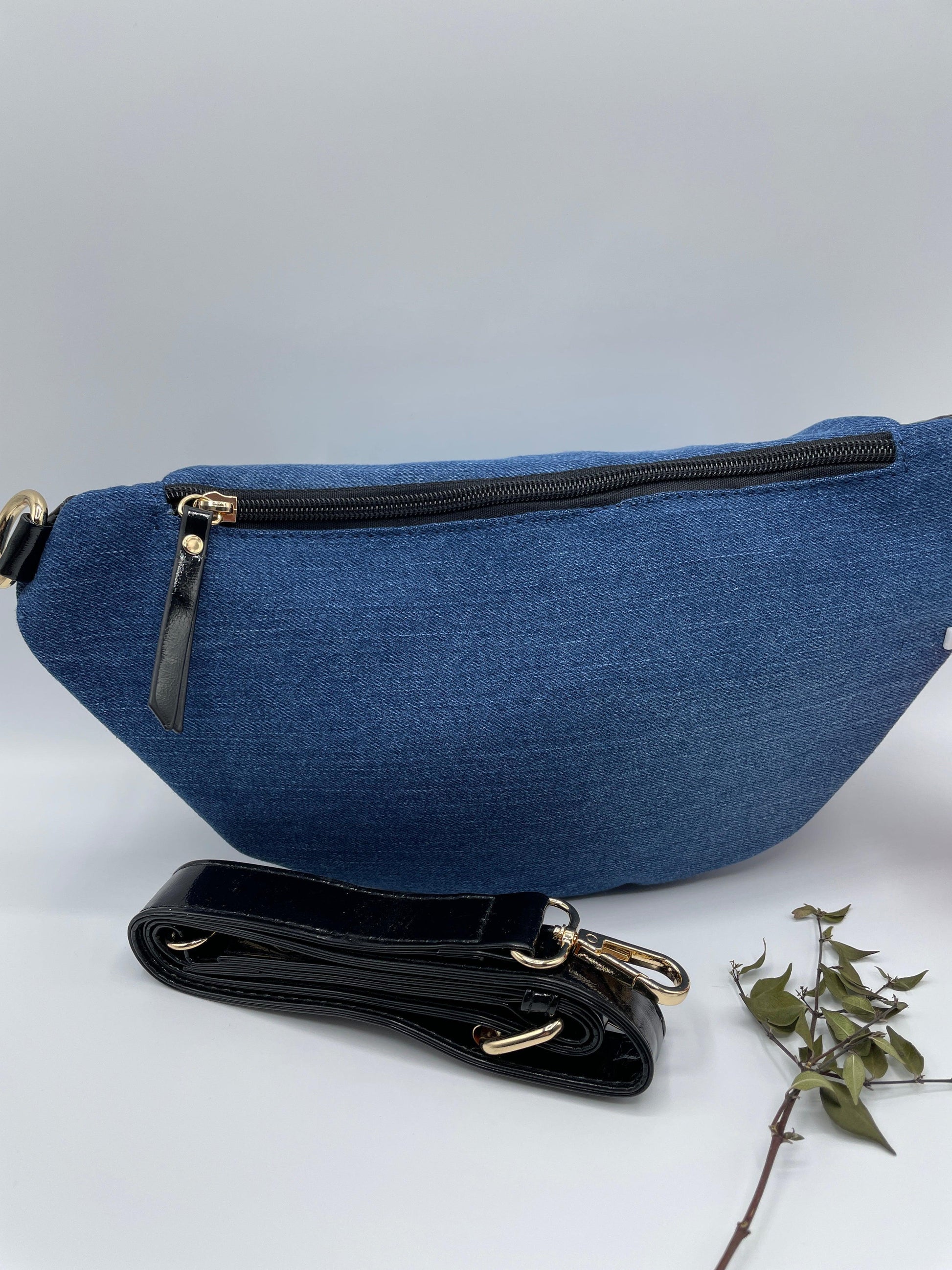 Sac banane tissu jean foncé et noir - Le Petit Placard