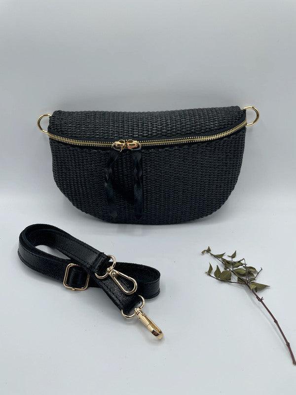 Sac banane tressé bandouliere cuir noir - Le Petit Placard