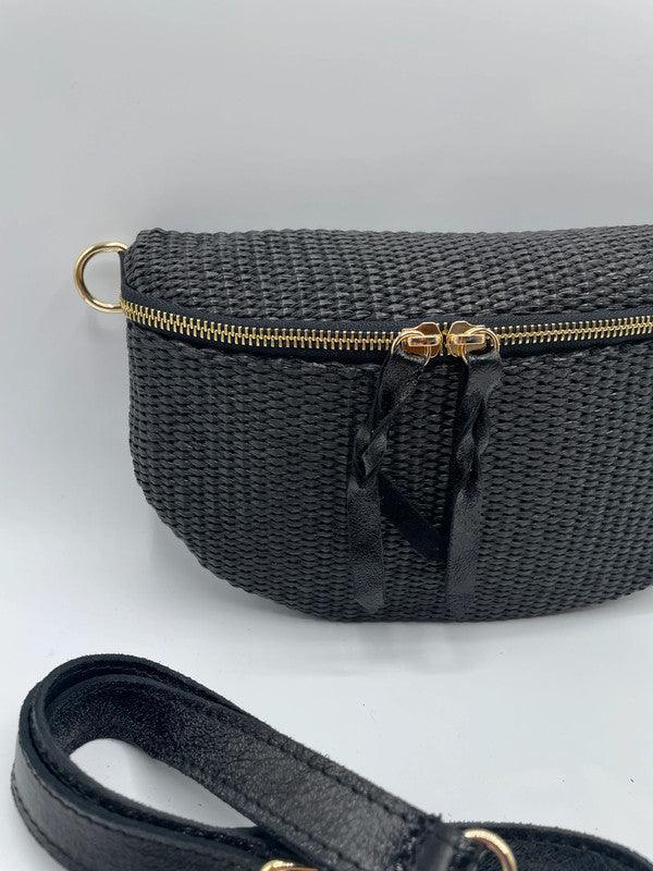 Sac banane tressé bandouliere cuir noir - Le Petit Placard