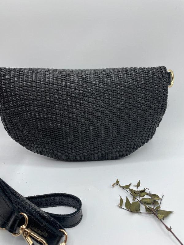 Sac banane tressé bandouliere cuir noir - Le Petit Placard