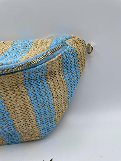 Sac banane tressé raphia beige et bleu - Le Petit Placard