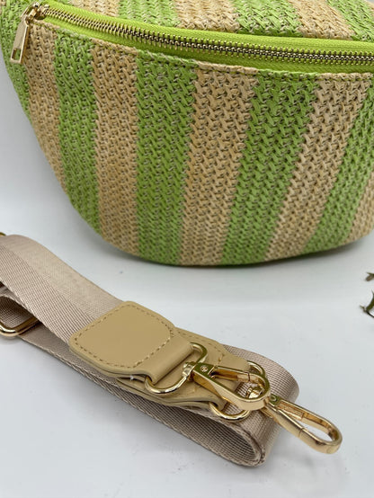 Sac banane tressé raphia beige et vert - Le Petit Placard