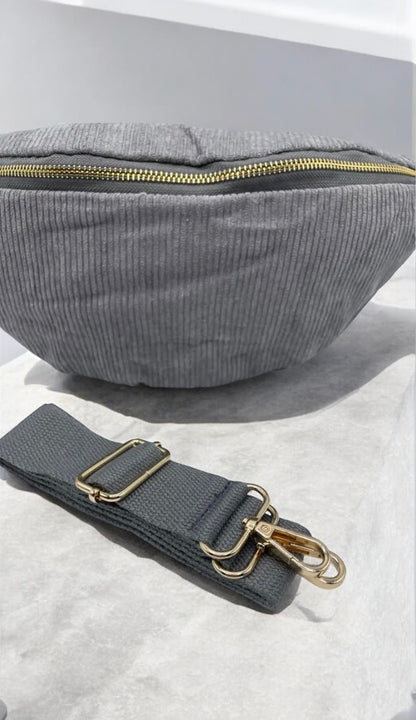 Sac banane velours côtelé couleur gris - Le Petit Placard