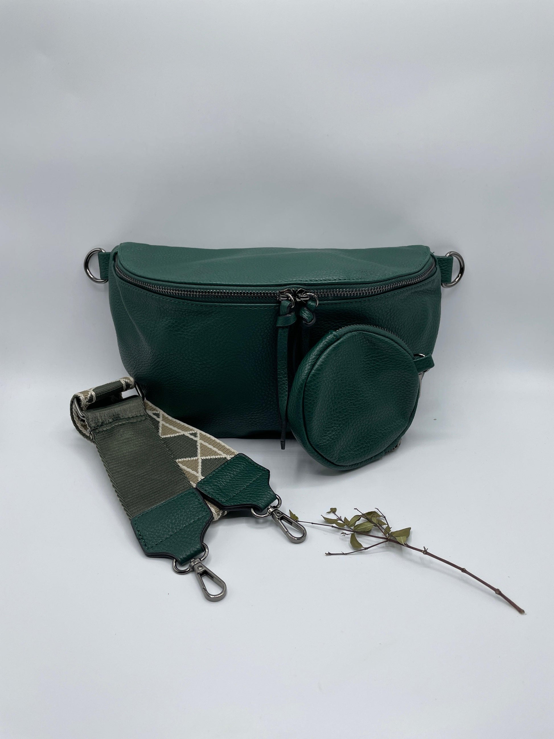 Sac banane XL simili cuir vert forêt avec porte monnaie - Le Petit Placard