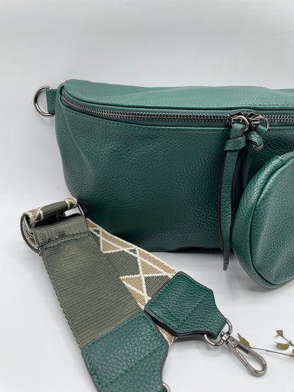 Sac banane XL simili cuir vert forêt avec porte monnaie - Le Petit Placard