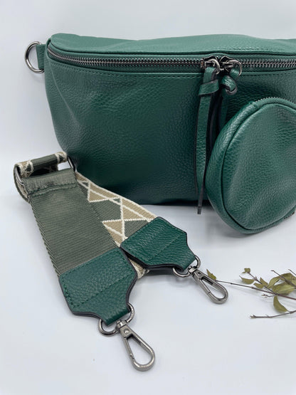 Sac banane XL simili cuir vert forêt avec porte monnaie - Le Petit Placard