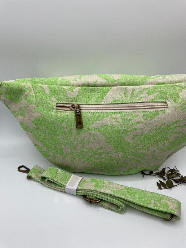 Sac banane XL tissu style toile de jouy vert pomme creme - Le Petit Placard