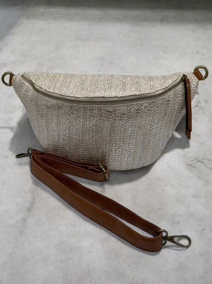 Sac banane XL tressé beige et argenté - Le Petit Placard