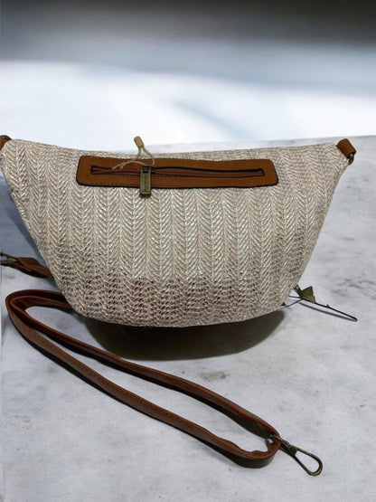 Sac banane XL tressé beige et argenté - Le Petit Placard