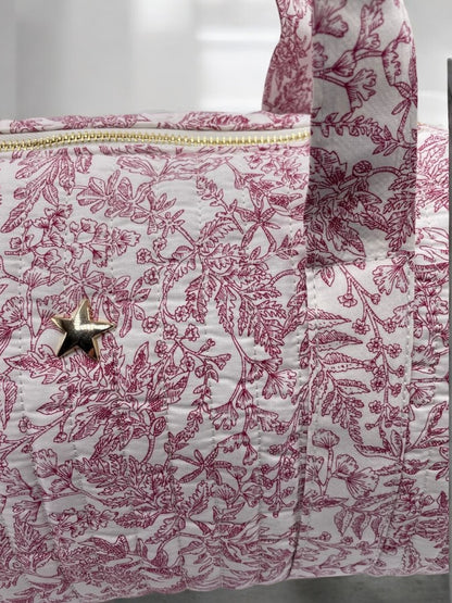 Sac polochon coton matelassé toile de jouy rouge - Le Petit Placard