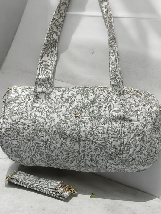 Sac polochon coton matelassé toile de jouy vert - Le Petit Placard