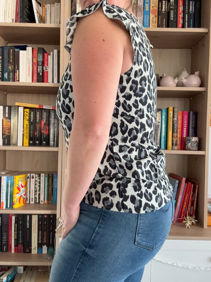 T-shirt col V pour femme de dos sans manches léopard