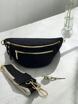 Sac banane velours côtelé 2 poches sangle fantaisie couleur Noir