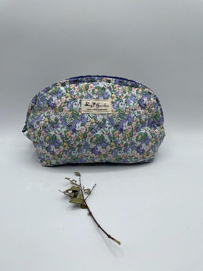 Trousse de toilette maquillage coton matelassé liberty violet parme et vert - Le Petit Placard